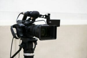 Baltimore video production camera with a microphone on a tripod